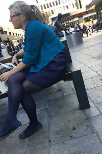Street stocking - Blue Opaques elder fuckslut