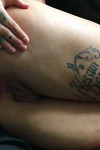 an senior woman with clean-shaven hairy figure is riding on her dude